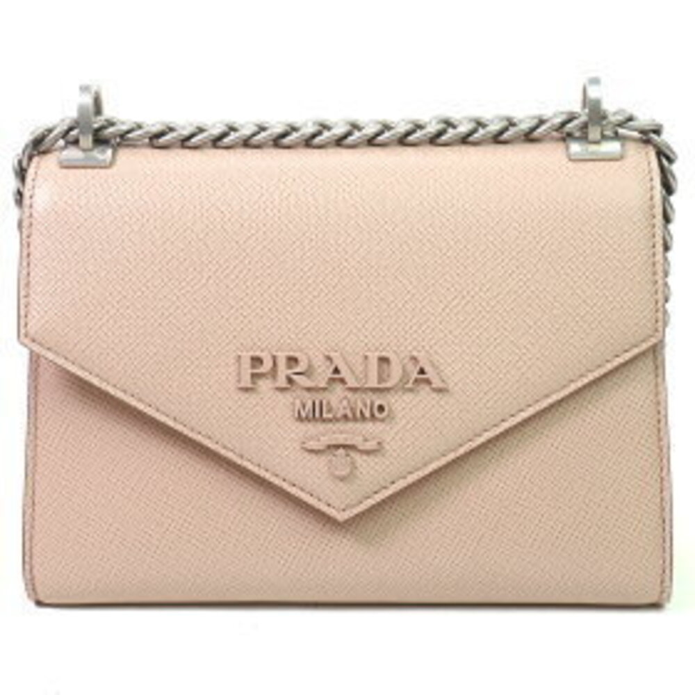 Prada Logo Saffiano Monochrome Tan Beige Crossbody Leather FORK Bag Chain